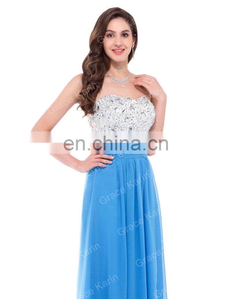 Grace Karin New Fashion Sexy Ladies Long Rhinestone Beaded Evening Dress CL3424-3#