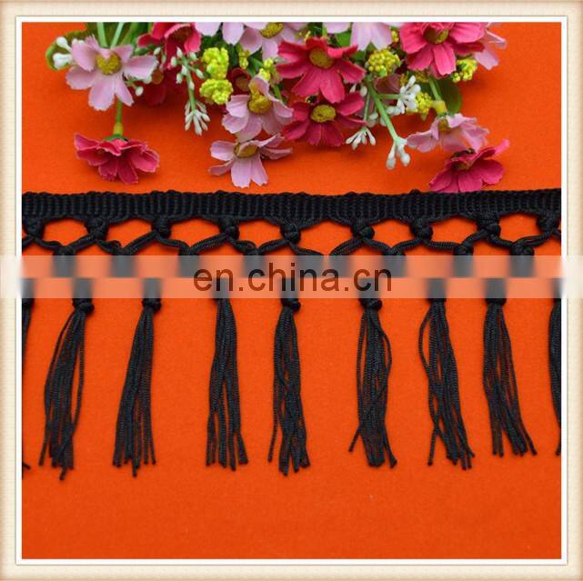 High quality 10cm long black rayon tassel fringe trim for dress