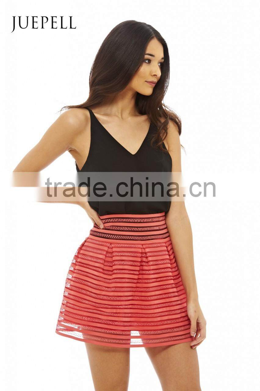 Block color women mini skirt