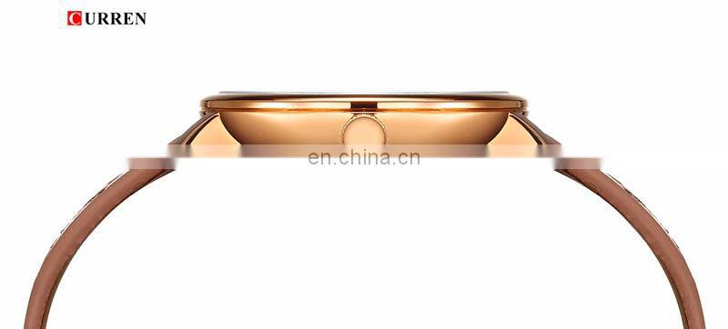 CURREN 9046 Women Simple Flower Pattern Elegant Watches Ultra Thin Dial Quartz Leather Fashion Wristwatch