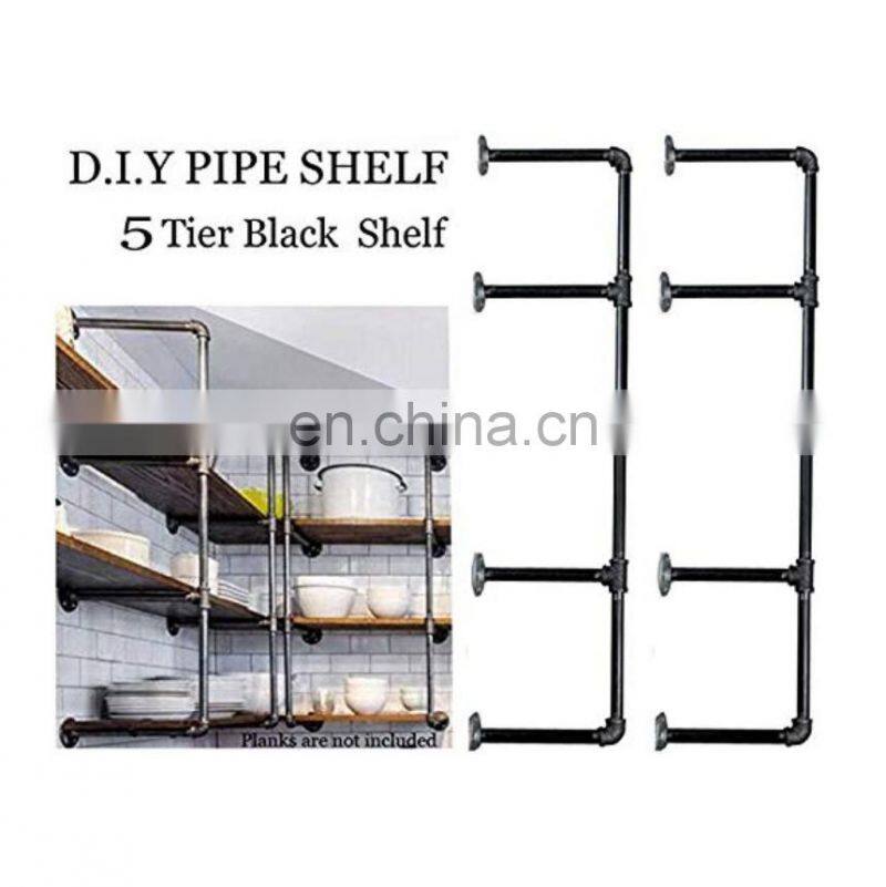 Wall Mounted Industrial Black 5 Tier Pipe Bookshelf Bracket