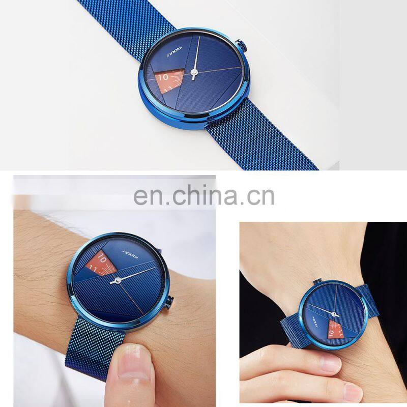 SINOBI Hollow Out Dial S9801G Men Creative Watch Wrist Sapphire Mesh Band Handwatch Youth Unique Design Male Watches
