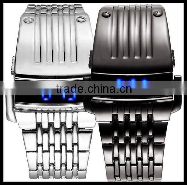 Men Luxury Stainless Steel Band Mens Blue LED Digital Sport Quartz Wrist Watch