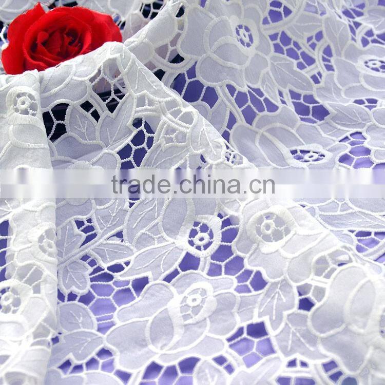 Fashion 130CM white water soluble 100% Polyester chiffon embroidery lace fabric