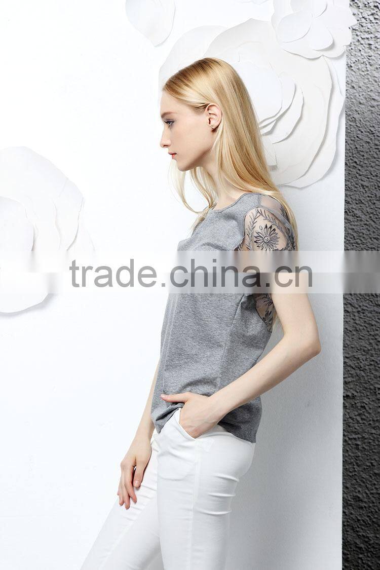 2015 fashion sexy embroidery hollow out solid summer backless women 3d printing t-shirt
