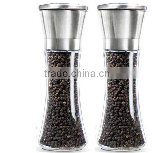 Amazon Manual Brushed Stainless Steel Salt and Pepper Mills Grinder Stunning Glass Body pepper grinder long bottle