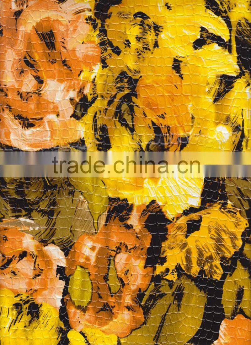 colorful big flowers PU leather for bags, cases and shoes