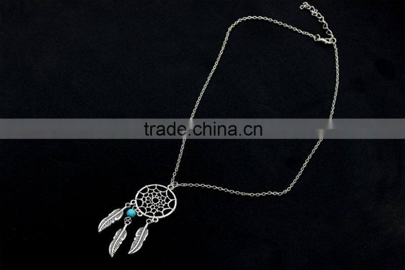 Dream catcher feathers turquoise tassel sweater chain necklace