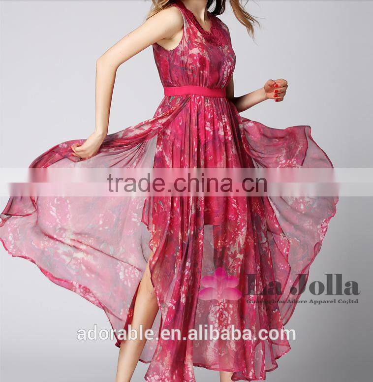 2016 New Arrival Custom Latest Chiffon Print Off-Shoulder Dress for woman beach