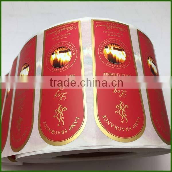 Gold Stamping Synthetic Paper Red Lamp Fragrance Stickers with Matt Lamination