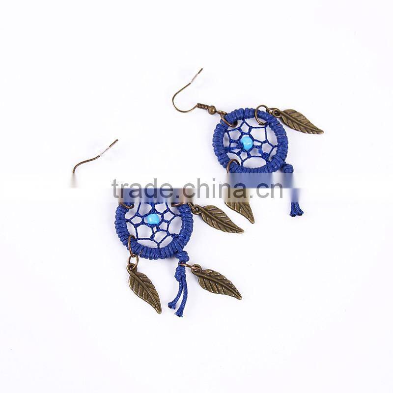 Yiwu Wholesale India Handmade Fashion Small Multicolored Dream Catcher Gold Jewelry Earrings In Zinc Alloy Jewelry