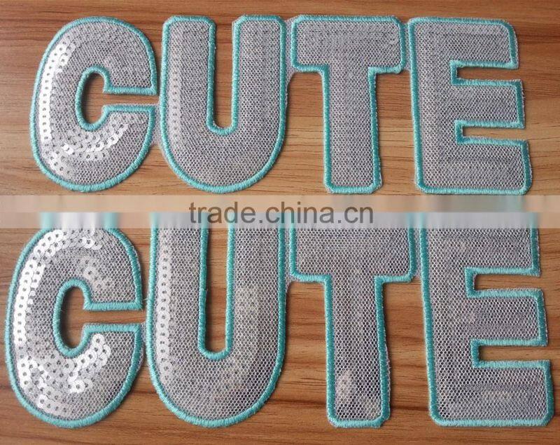 2015 New Arrive Heat Seal " CUTE" Letter emboridery patches - S1430