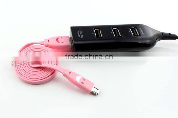 Hot sales flat noodle micro led smile face usb rope data charging cable
