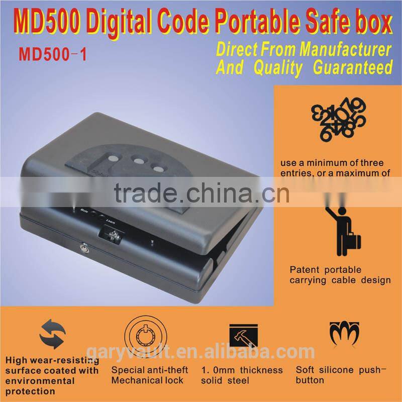 Wholesale- MD500 Micro Vault Digital Code Jewelry Car handgun pistol portable security storage steel mini Safe Box / gun vault