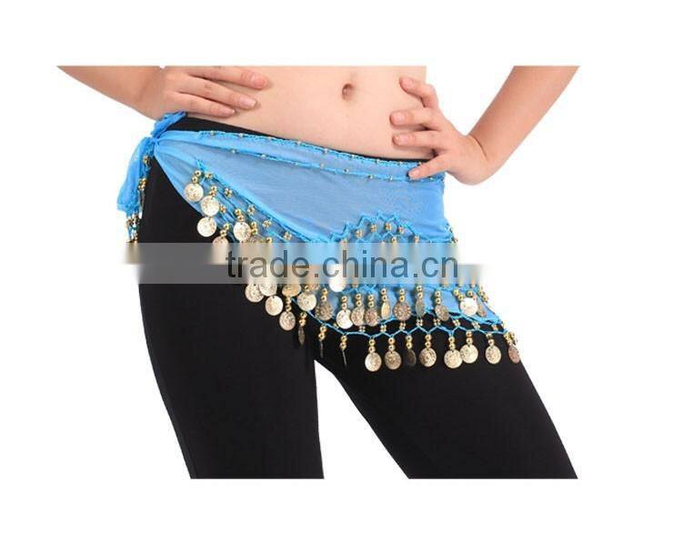 2016 New Belly Dance Skirt Scarf Hip Wrap Belt Chiffon silver golden coins scarves13 colors available