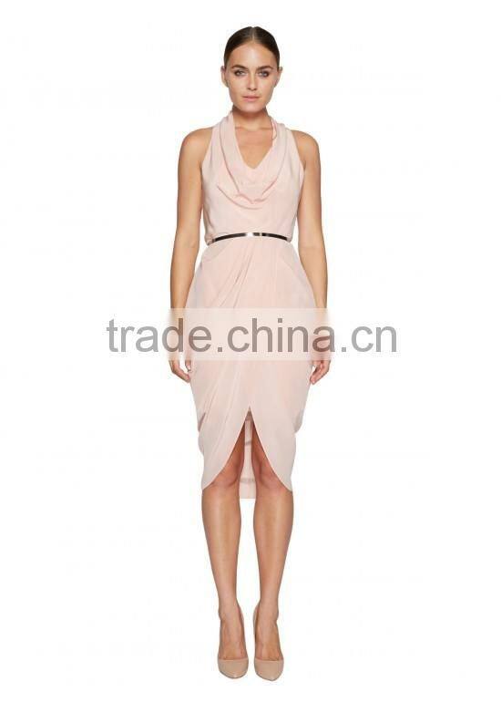 Lady's silk crepe de chin drape evening dress