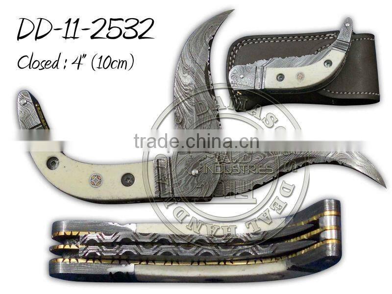 Damascus Steel Folding Knife DD-11-2524B