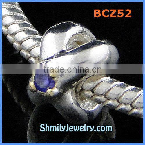 Wholesale 925 Silver Purple CZ Crystal European Flower Beads BCZ48