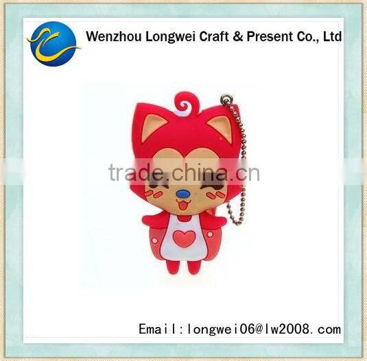 fox girl shaped pvc soft rubber silicon keychain