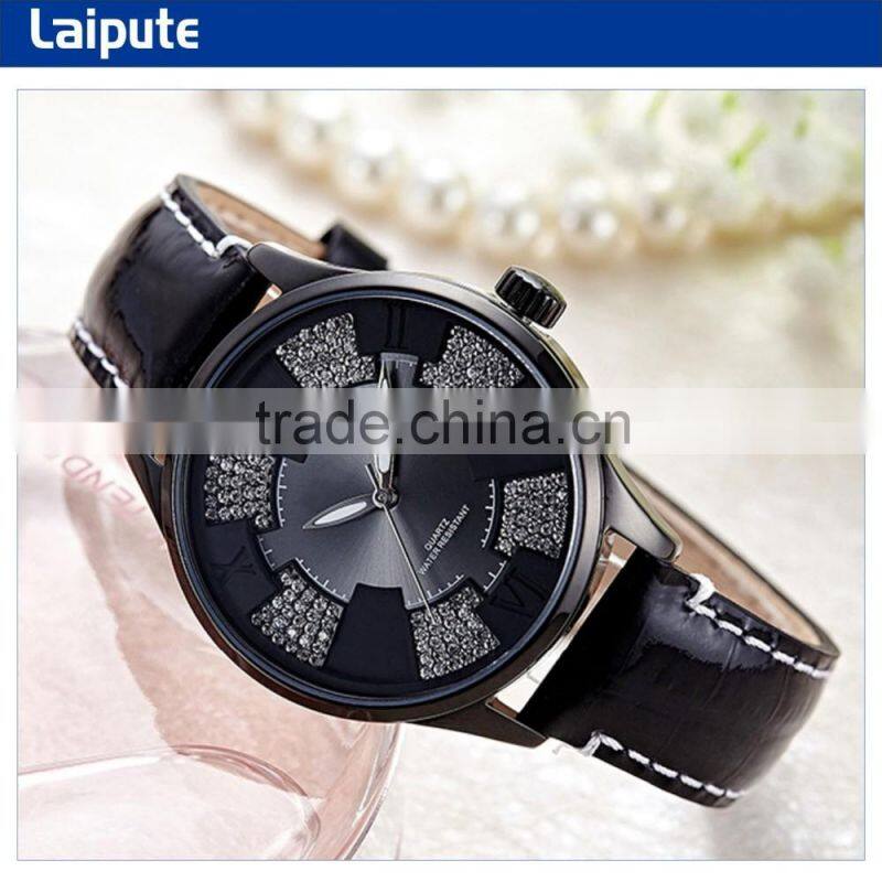 2016 montre suisse Korea Design leather band stainless steel lady purple watch quartz movt Uhren 3ATM