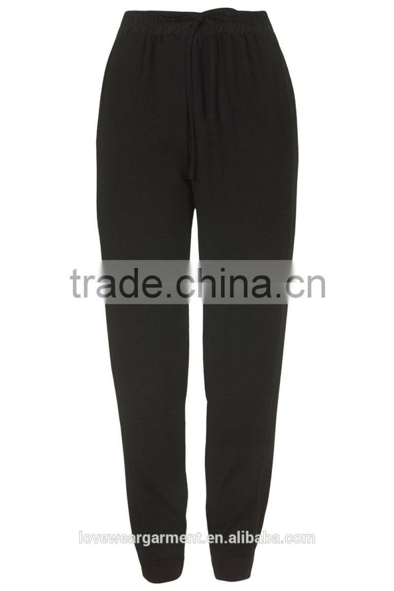 Women fashion pocket black nylon loose sweat pants