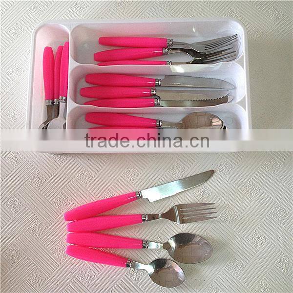 Comfortable plastic handle cutlery in plastic tray