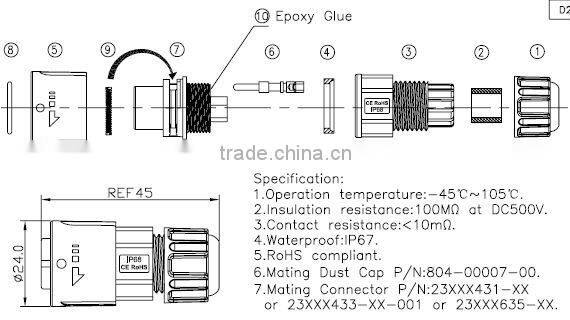 Middle 8pin led connector, Chogori high quality nylon connector, IP67 waterproof connector