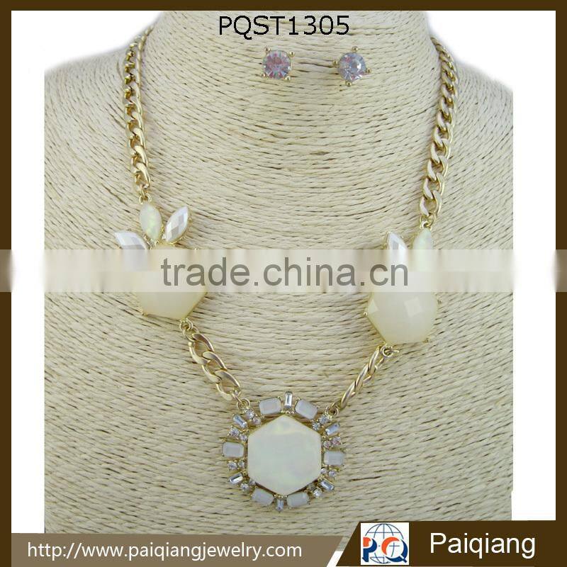 2016 Spring and summer new design white diamond necklace and earring jewelry set