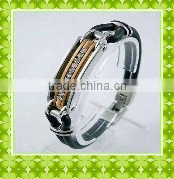 Stainless steel zirconia silicone bracelet hot sale#17002