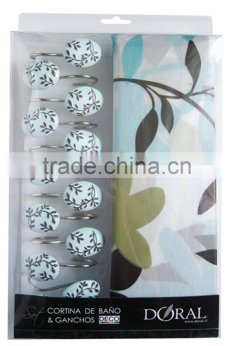 leave series peva shower curtain with resin hooks