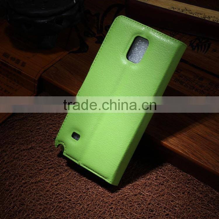 Hot Selling Ultra Thin Lichee PU Leather Case Wallet Folio Flip Cover for Samsung GALAXY Note 4