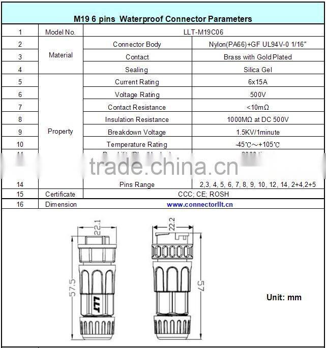 6 Pin Cord to Cord Solder Type Male Female Wateproof Connector
