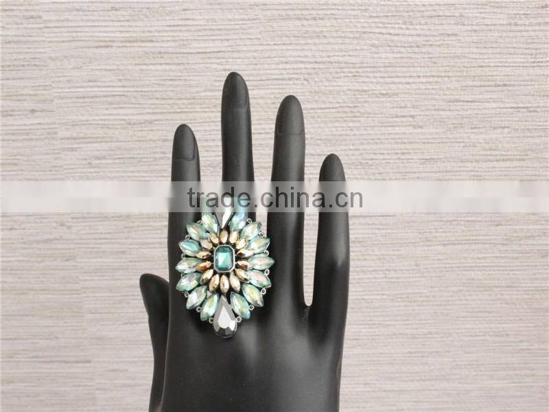Green Color crystal rings china factory, wholesale fashion jewelry stretch rings