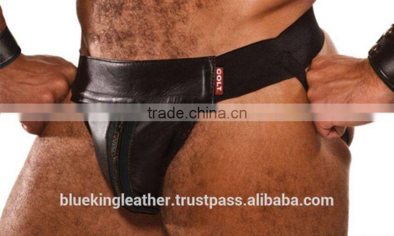 LAMBS LEATHER SPIKED BONDAGE JOCKS THONG BRIEFS Posing pouch