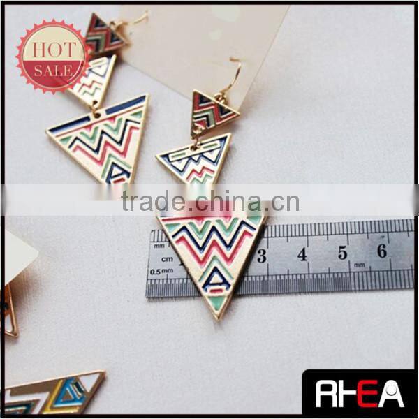 STOCK 3 Pieces Triangle Alloy Pendant With Enamel Craft Earring