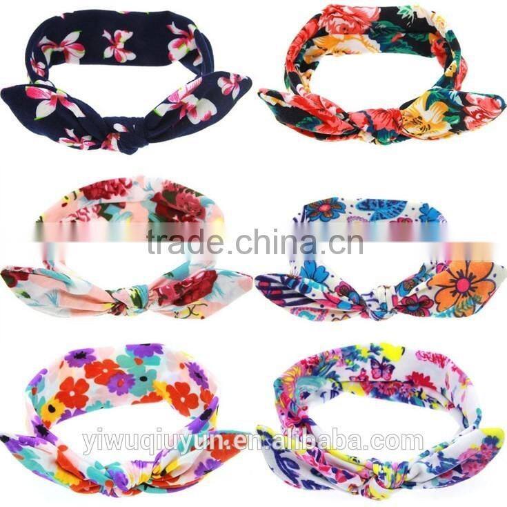 Baby Bohemia Elastic Stamp Bow Hairband Print Flower Bowknot Headband Turban Rabbit Knot Headdress Hair Accessories