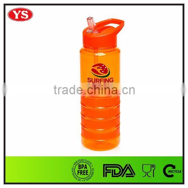 Hot selling 750 ml Orange plastic food grade water bottle with straw