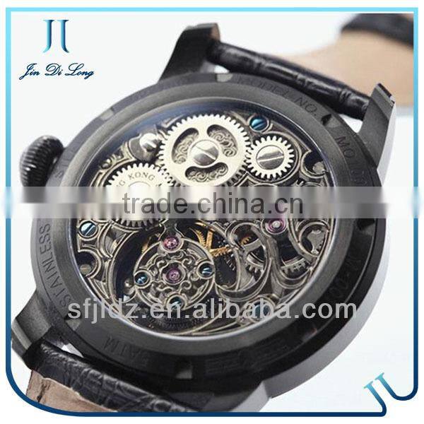 China online shopping vogue watch high quality leather automatic mechanical watch