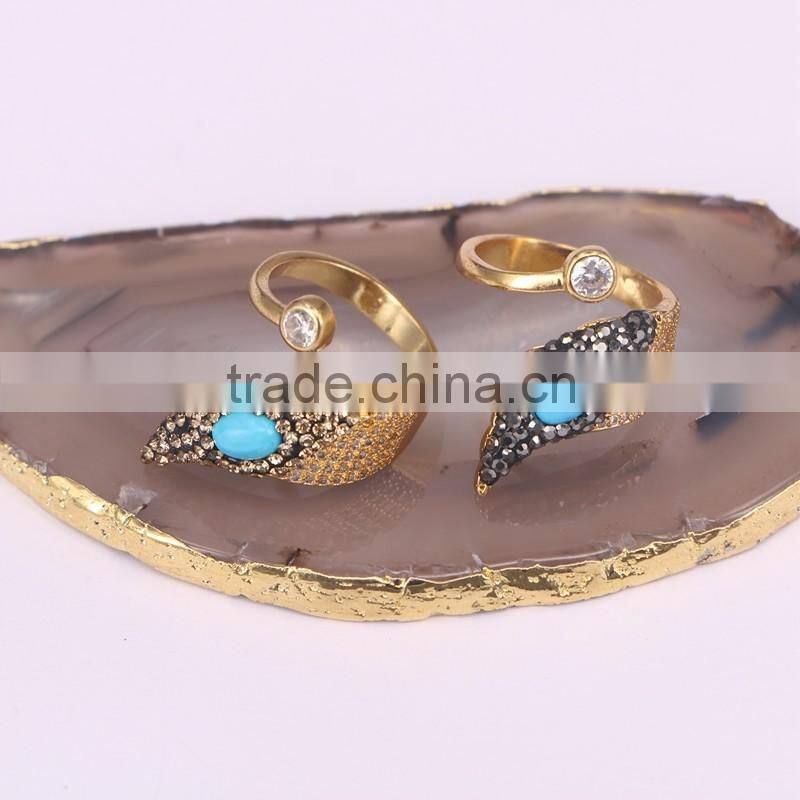 New Style Gold Design Ring, Pave Crystal Zircon Turquoise Stone Rings
