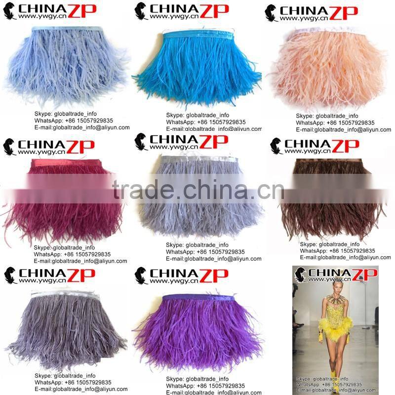 CHINAZP Hot Sale Feather Size 5-6 Inch Strip Two Ply Dyed Red Ostrich Fringe Trim Feathers on Ribbons