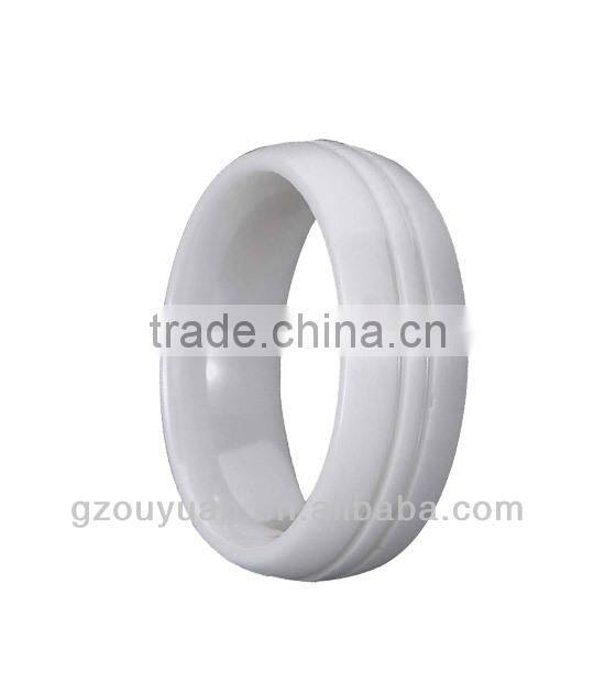 New Grooved White Ceramic Ring, Women's White Ceramic Ring
