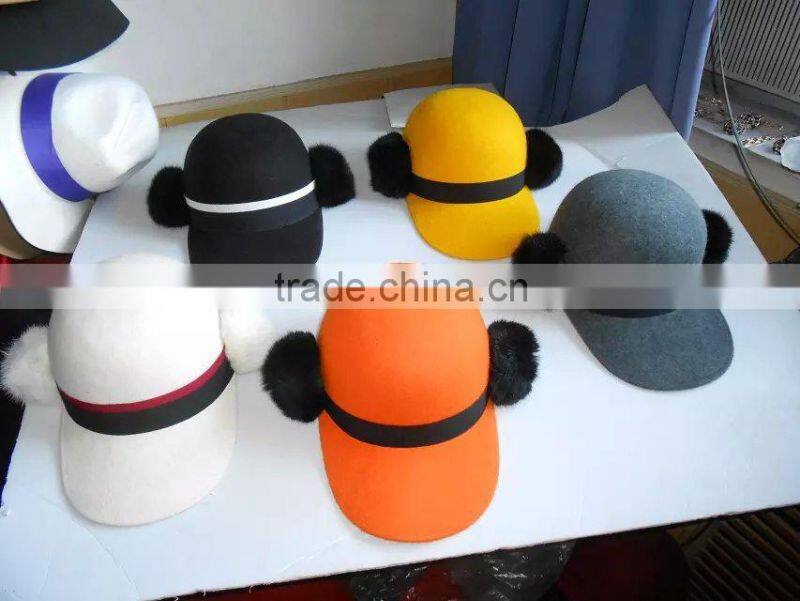 wool felt hat with fur ball