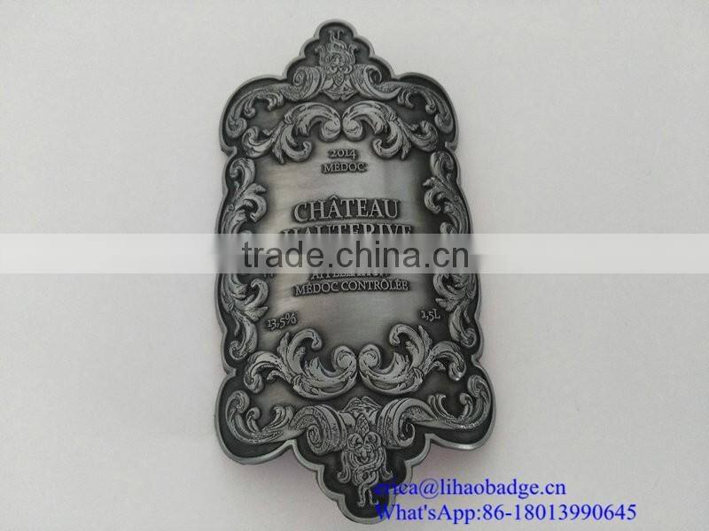custom metal wine label self adhesive metal wine label plates