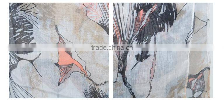 New Fashion Elegent Womens Begonia Flower Scarf Ink Style Long Cotton Neck Shawl Stole Wrap