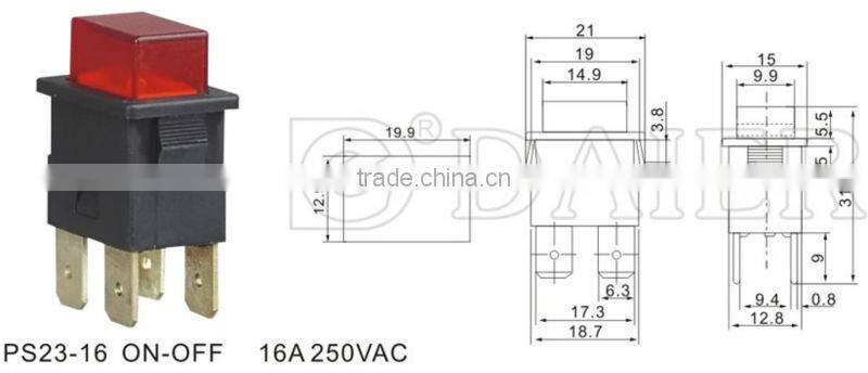 PS23-16 250VAC ON-OFF RED 16A push button switch