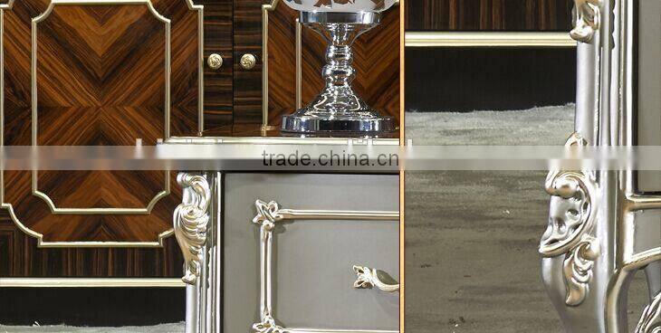 European Style Living Room Furniture TV Cabinet, Elegant Solid Wood with Silver Leaf TV Stand (BF01-ML039)