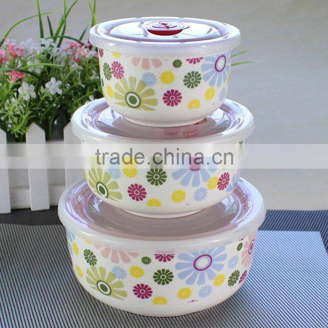 mixing bowl set,lid food storage set, ceramic bowl with lid plastic