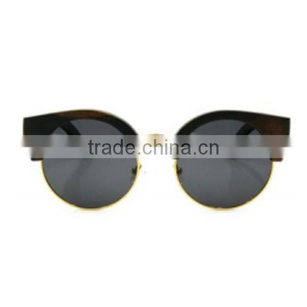 Gold metal black walnut half rim round lens wood sunglasses