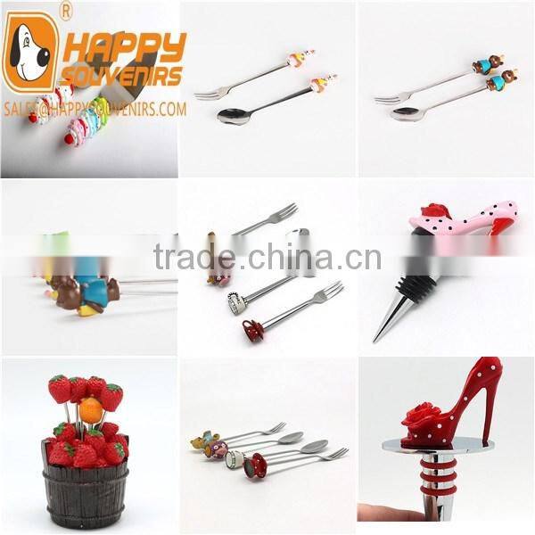 Custom design tableware 3D resin headstainless steel spoon and fork for kids