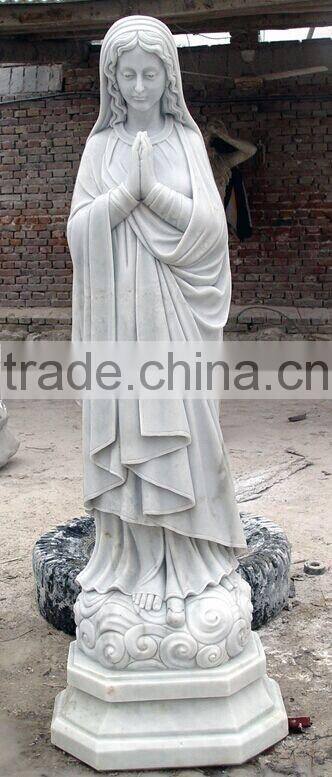 Hand carved white marble stone virgin Mary with baby statue